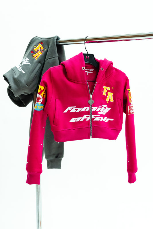 Family Affair Cropped Zip Up- Pink (W)