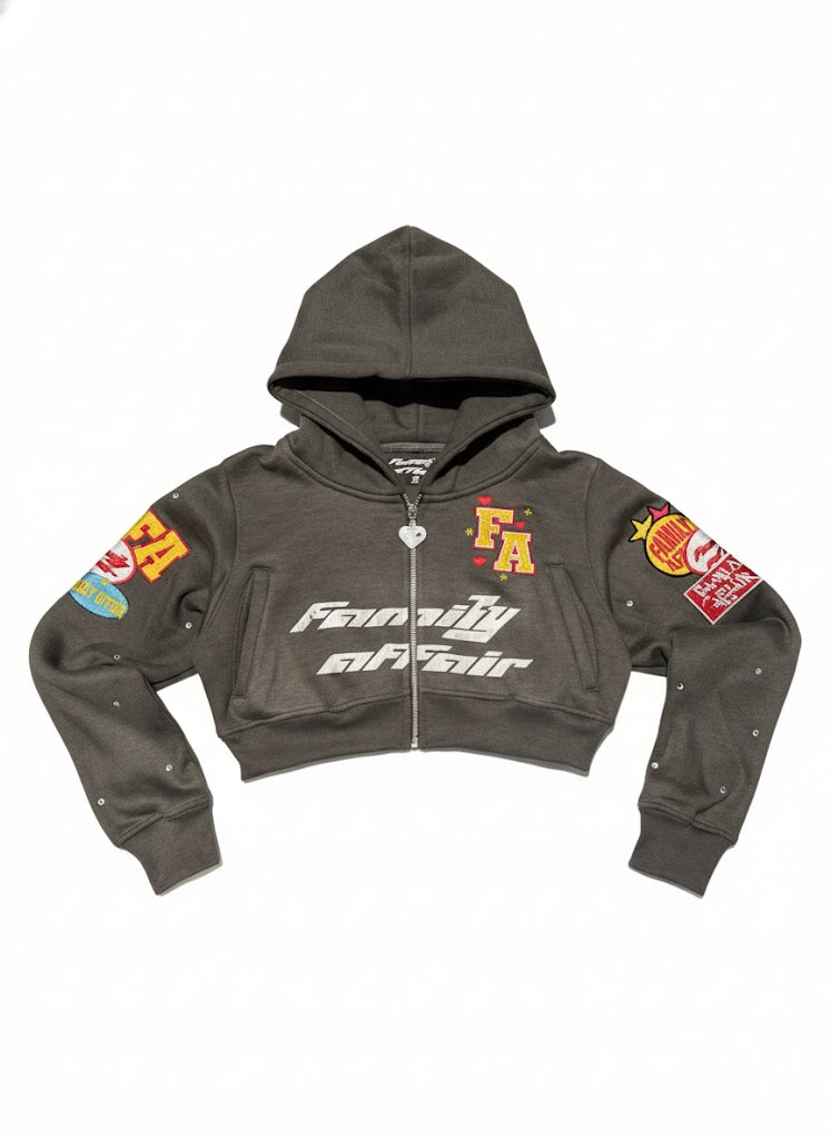 Family Affair Cropped Zip Up - Grey (W)